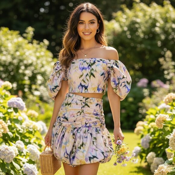 NWT Elliatt Remy Linen Off Shoulder Top and Mini Skirt Set - Picture 1 of 12